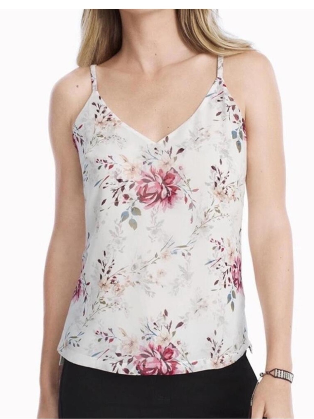 WHBM Reversible Floral Cami Tank | Silky V-Neck Spaghetti Strap Top